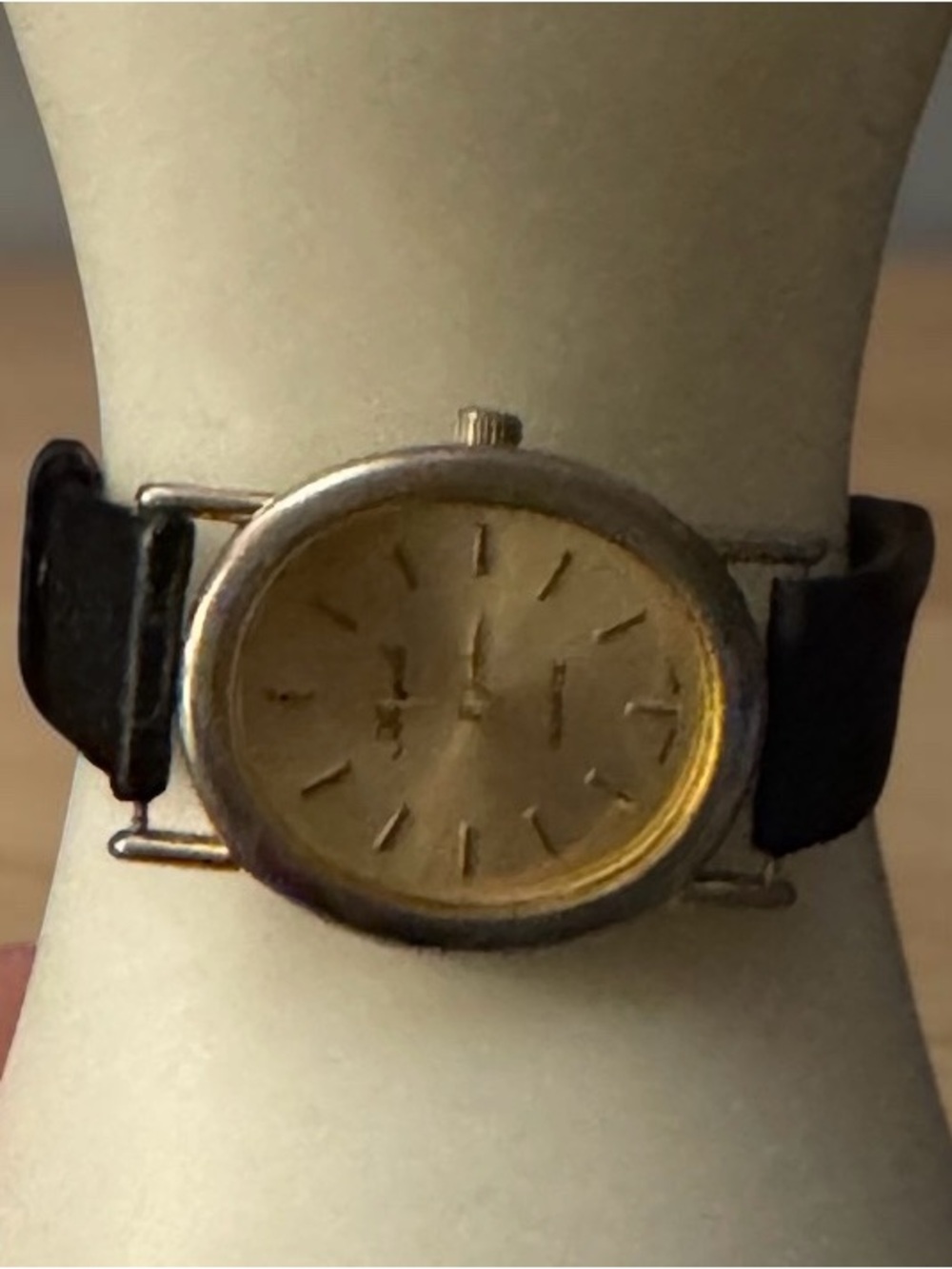 Vintage Classic Women's Gold Dial Watch with Black Leather Strap